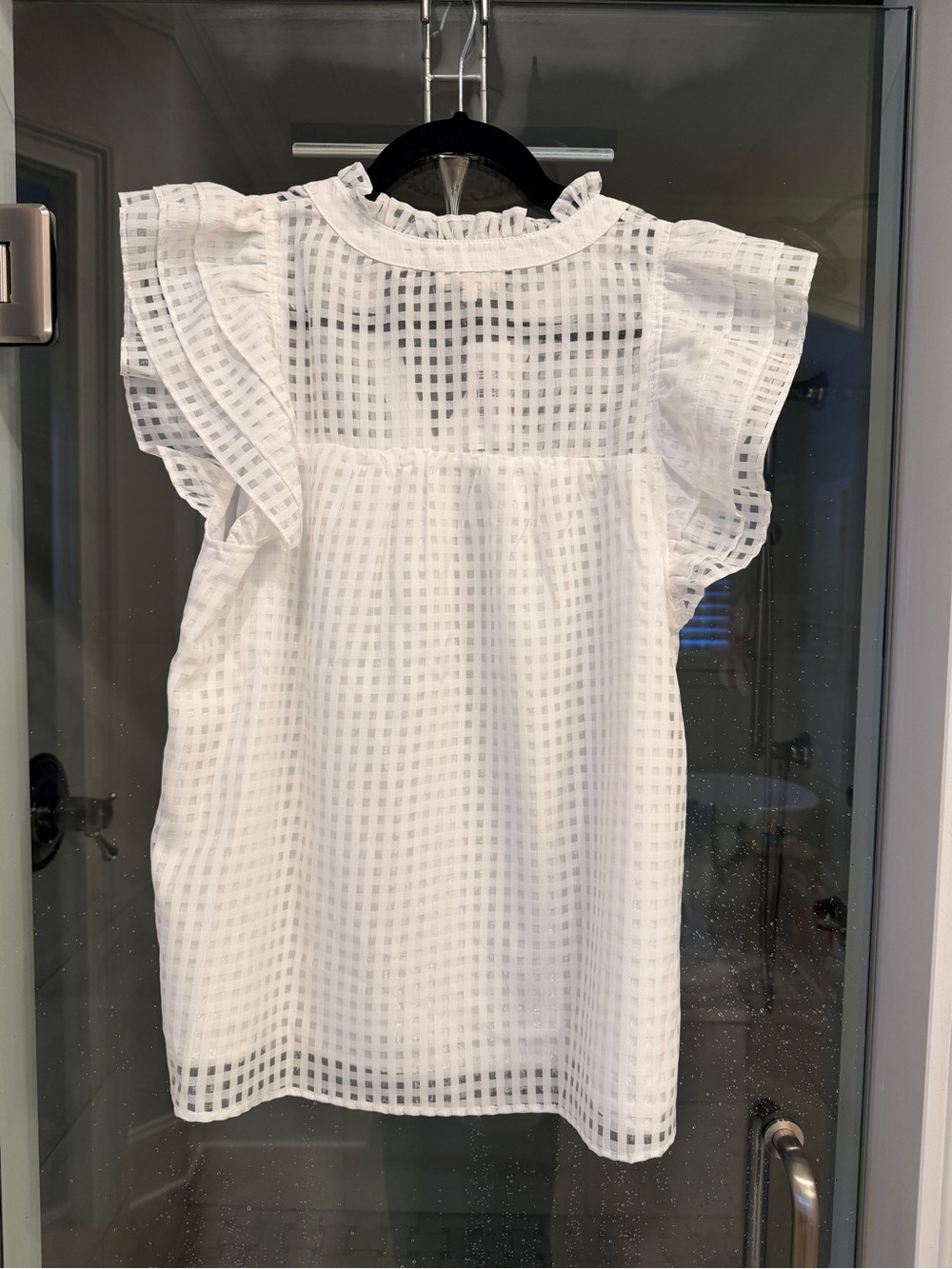 entro White Checked Ruffle Sleeve Blouse - Picture 2 of 5